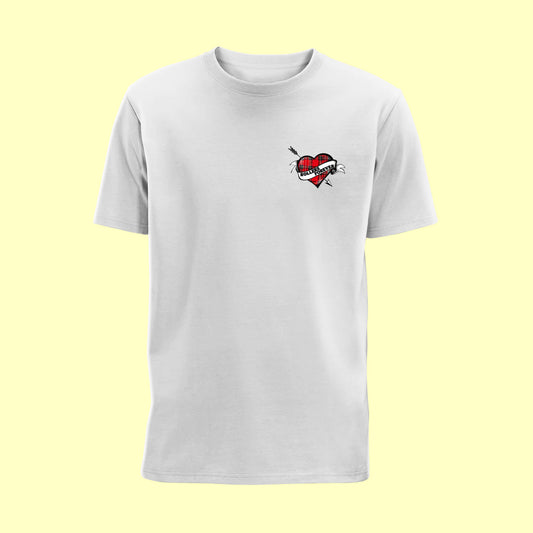 Front view of White Set List T-Shirt - Rollers Forever