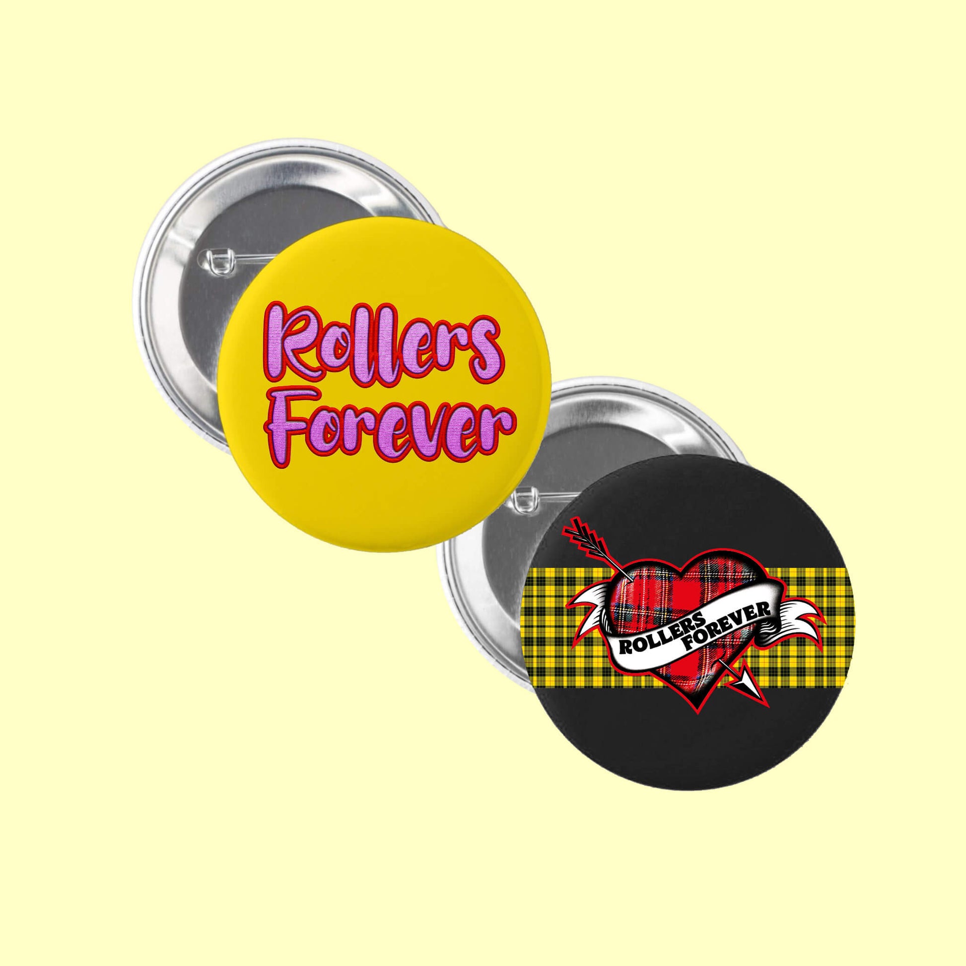Button Badge Set including Rollers Forever Logo &  Heart badges