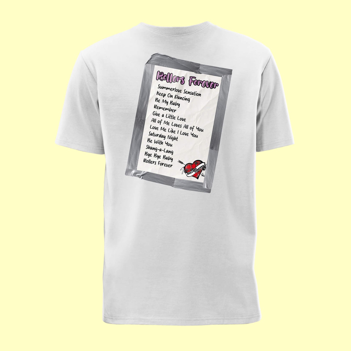 Back view of White Set List T-Shirt - Rollers Forever
